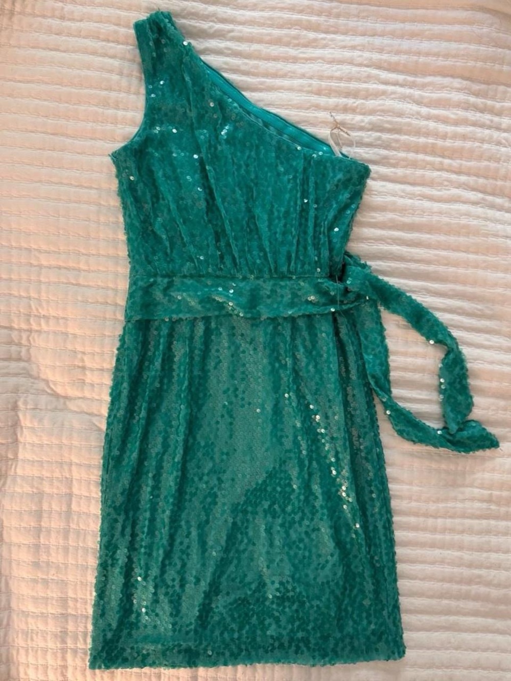 Calvin Klein aqua blue/green one shoulder embellished sequin mini dress- Size 4